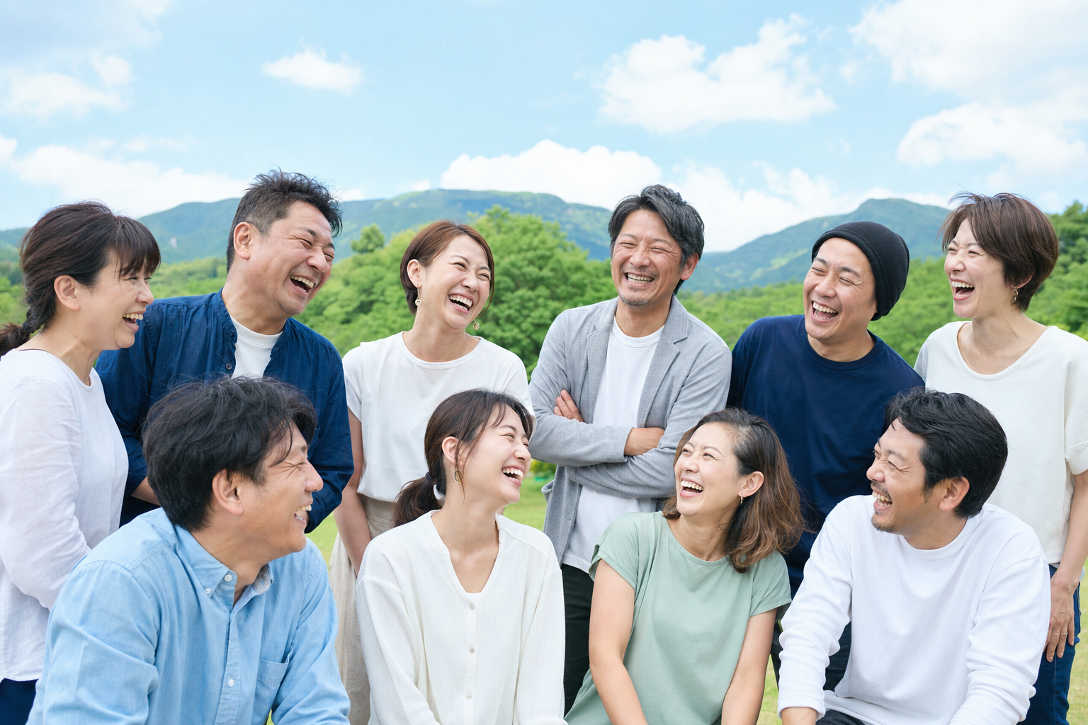 熊本の自然のなかで笑い合う回復プログラムの仲間たち